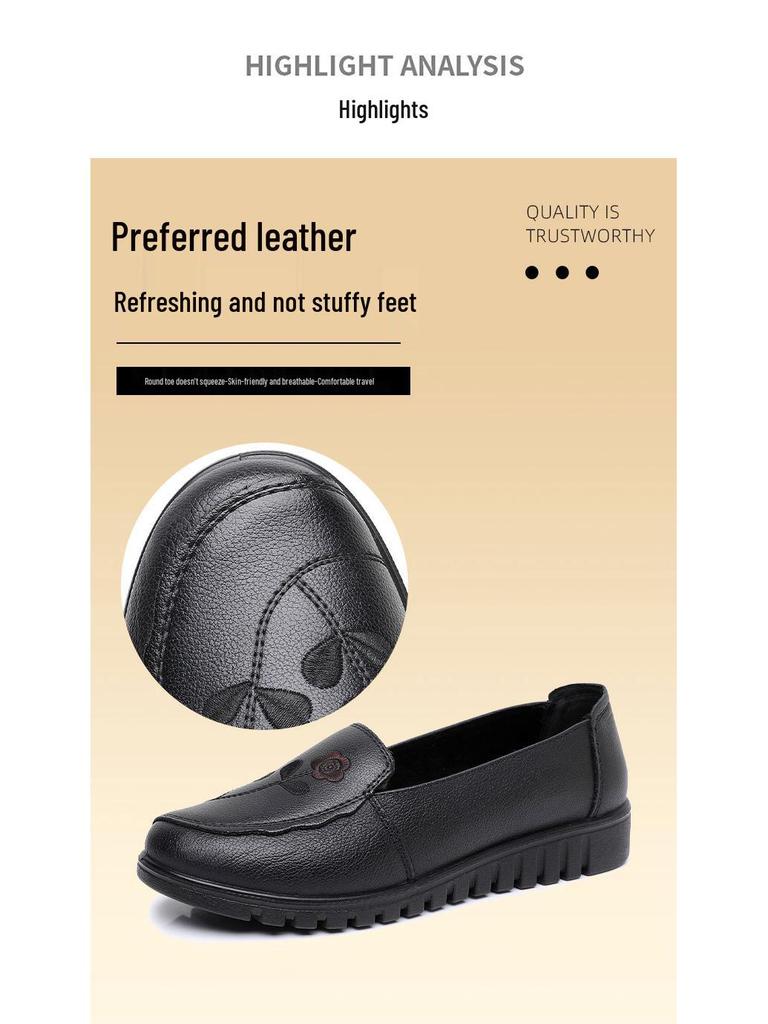 Ladies' Genuine Leather Loafers - Soft Sole Comfort Shoes for Spring & Autumn. Perfect for Middle-aged and Elderly Women.