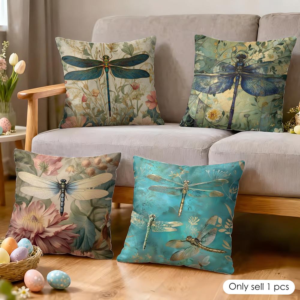 Dragonfly Lotus Cushion Cover Soft Plush Fabric DoubleSided Printed Cushion Covers for All Seasons Modern HomeDecor Gift