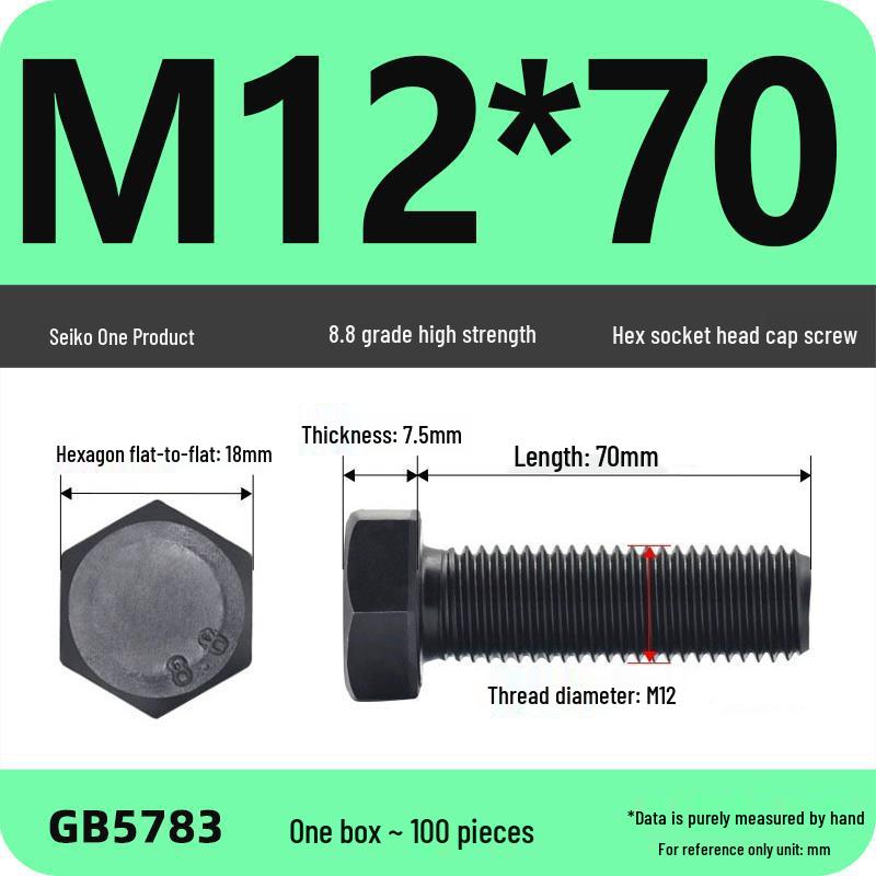Black High-Strength Grade 8.8 Hex Bolt Screw Set (M4-M12)