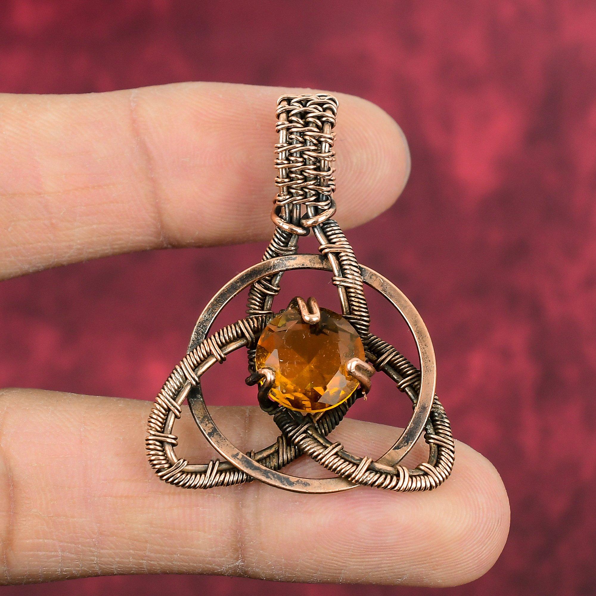Faceted Citrine Pendant Copper Wire Wrapped Pendant Handmade Birthstone Pendant Copper Jewelry Gemstone Pendant Wire Wrap Jewelry For Gifts