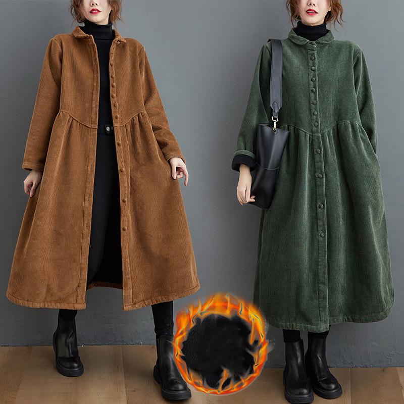 Winter Women Trench Fleece Long Sleeved Loose Vintage Fashion Casual Long Warm Coat