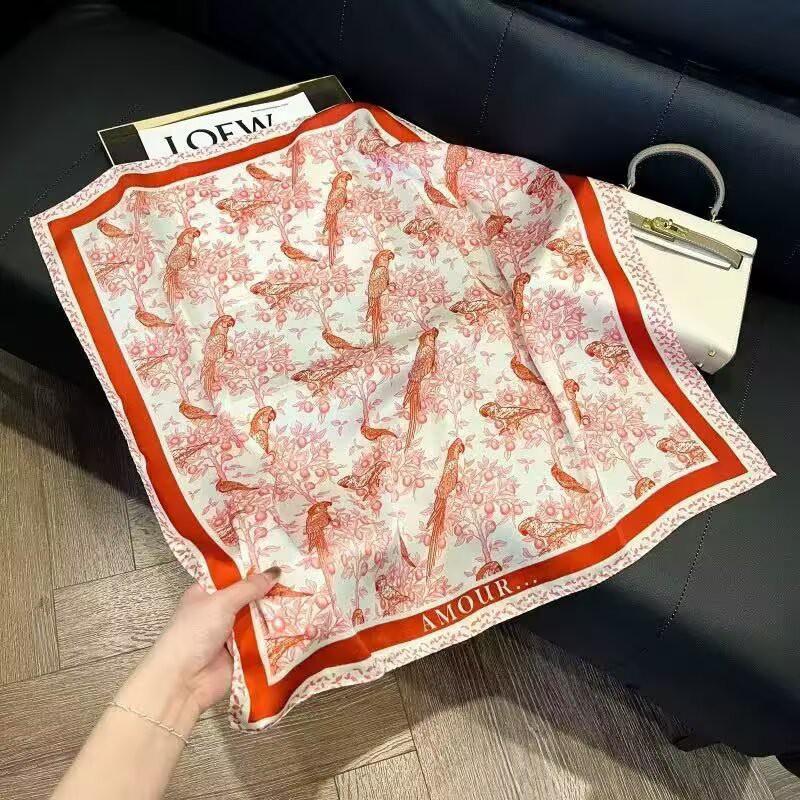 70x70cm Lightweight Cotton Silk Square Scarf With Boho Floral Print Breathable Neck Wrap Women