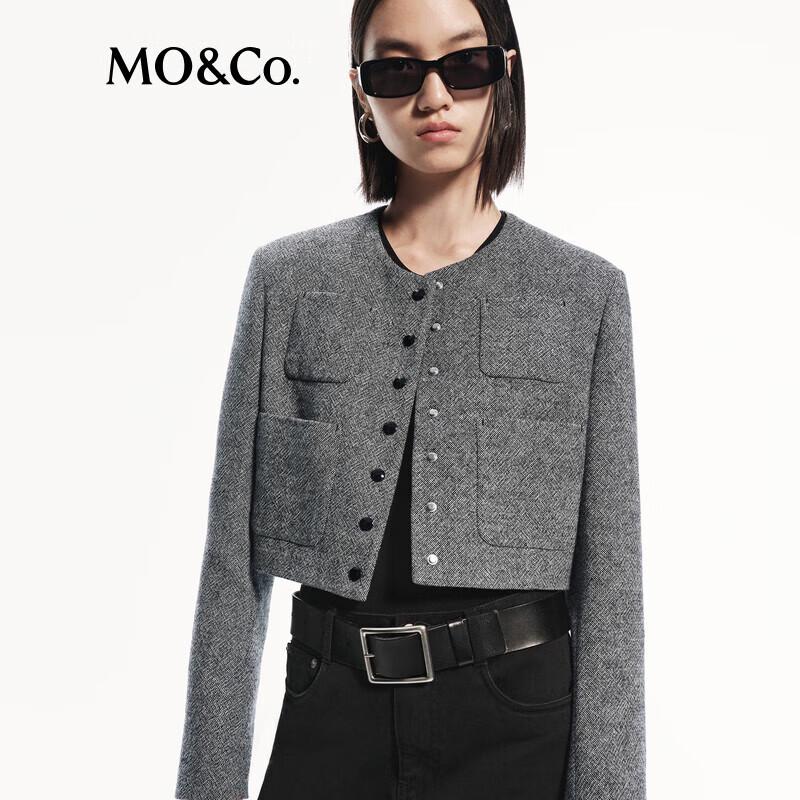 MO&Co. 2024 Autumn Merino Wool Blend Collarless Boxy Jacket