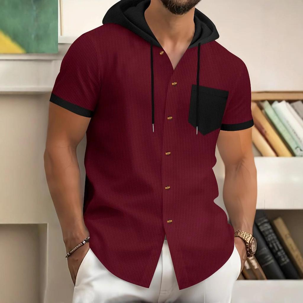 Men's Solid Color Waffle Knit Hooded Cardigan Jacket 2025