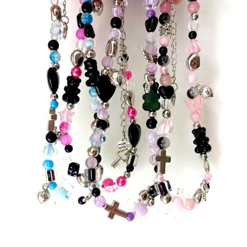 Handmade Heart Choker Delicate Beads Necklace Acrylic Alloy Material Bead Choker Necklace Perfect Gift for Trendy Girls