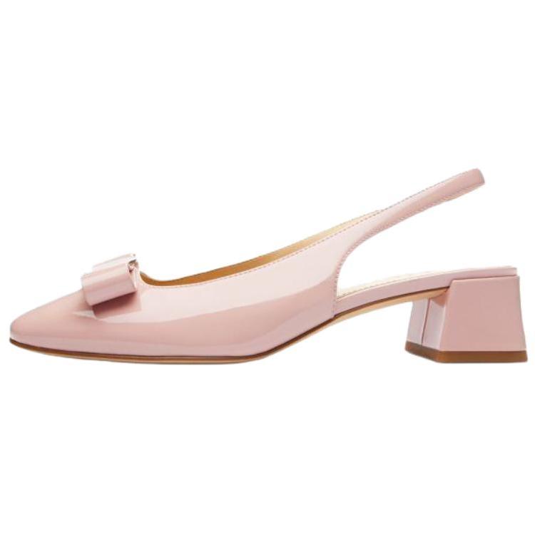 

Coach Plaque Leather Round Toe Open Back Slip-On Bow Decor Block Heel High Heels 4cm Women high heels Nude-Pink CBN25-CRR 36.5