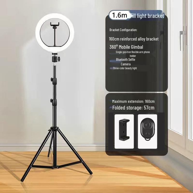 Height Adjustable Foldable Desktop Tripod with Beauty Light for Mobile Phone Photography and Live Broadcast