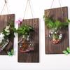 Yousheng Glass Wall Planter Hanging Vase with Wooden Board Oblate Flower Vase for Hydroponics Plants Flowers Home Office Decor