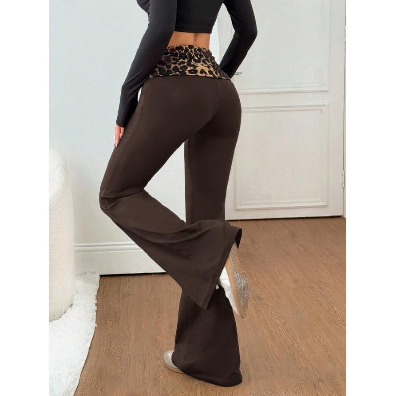Pantalon de Yoga Splicé à Imprimé Léopard Coupe Ajustée pour Femmes Printemps Été