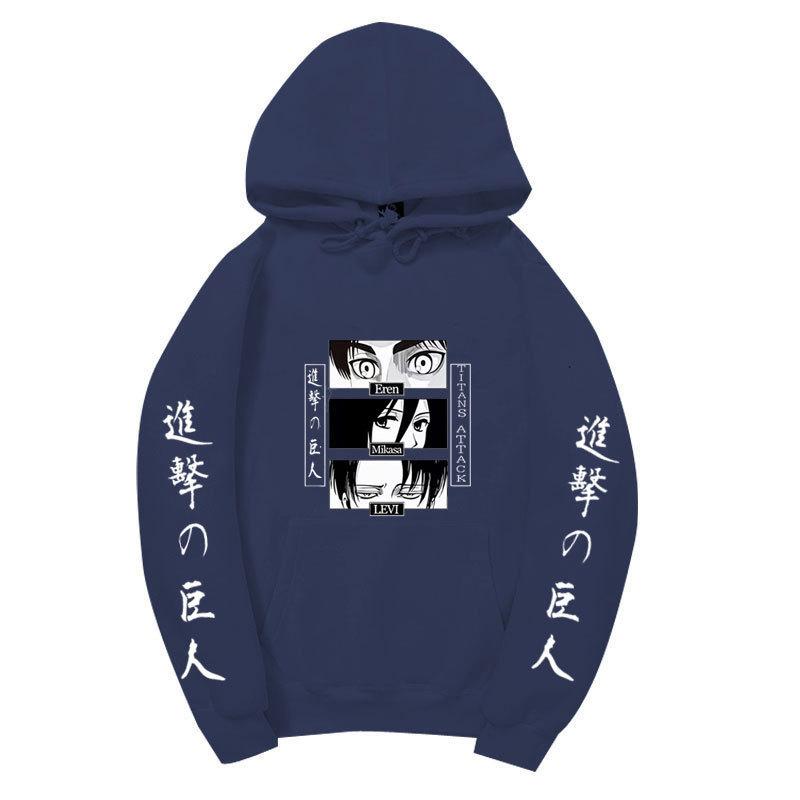 Unisex Attack on Titan Hoodie, Eren Mikasa Levi Anime Eyes Graphic Print Long Sleeve Pullover Hooded Sweatshirt Streetwear