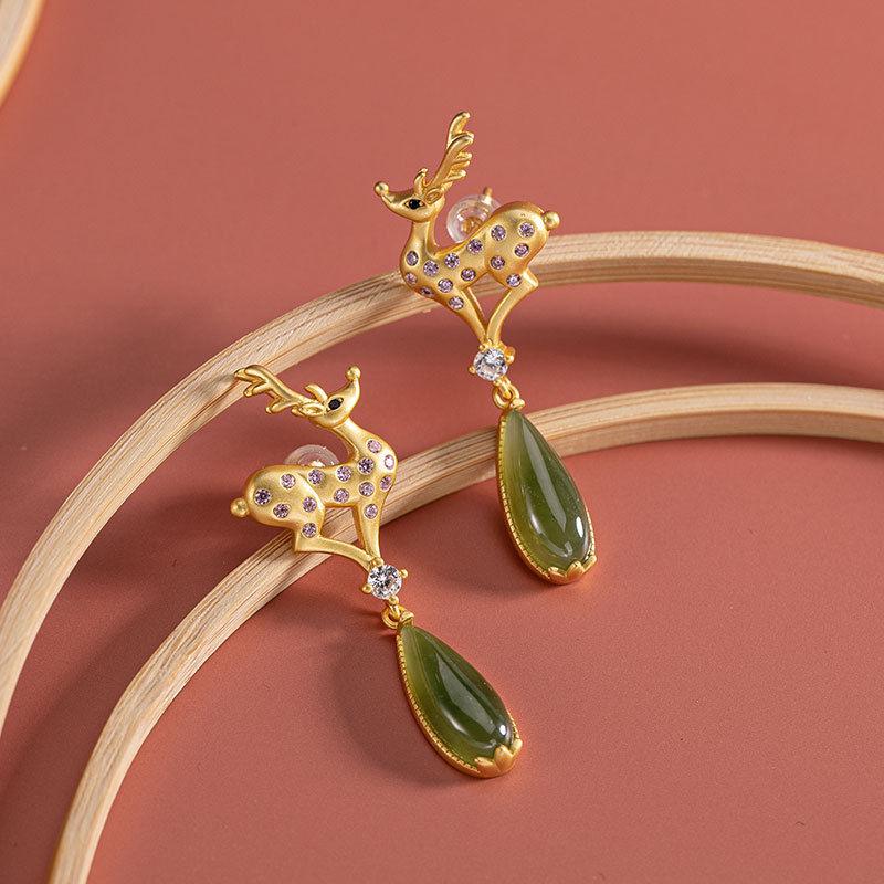 

Original SNew Natural Hetian Sapphire Earrings Antlers Creative Small Fresh Fairy Niche Craft Women s Brand Jewelry