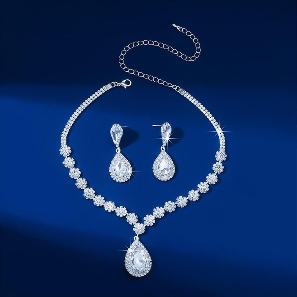 Colorful Crystal Water Drop Necklace & Earring Set for Women - Wedding & Party Jewelry (3 Pcs)