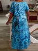 European-American Fashion Casual Vacation V-Neck Printed Long Dress with Short Sleeves