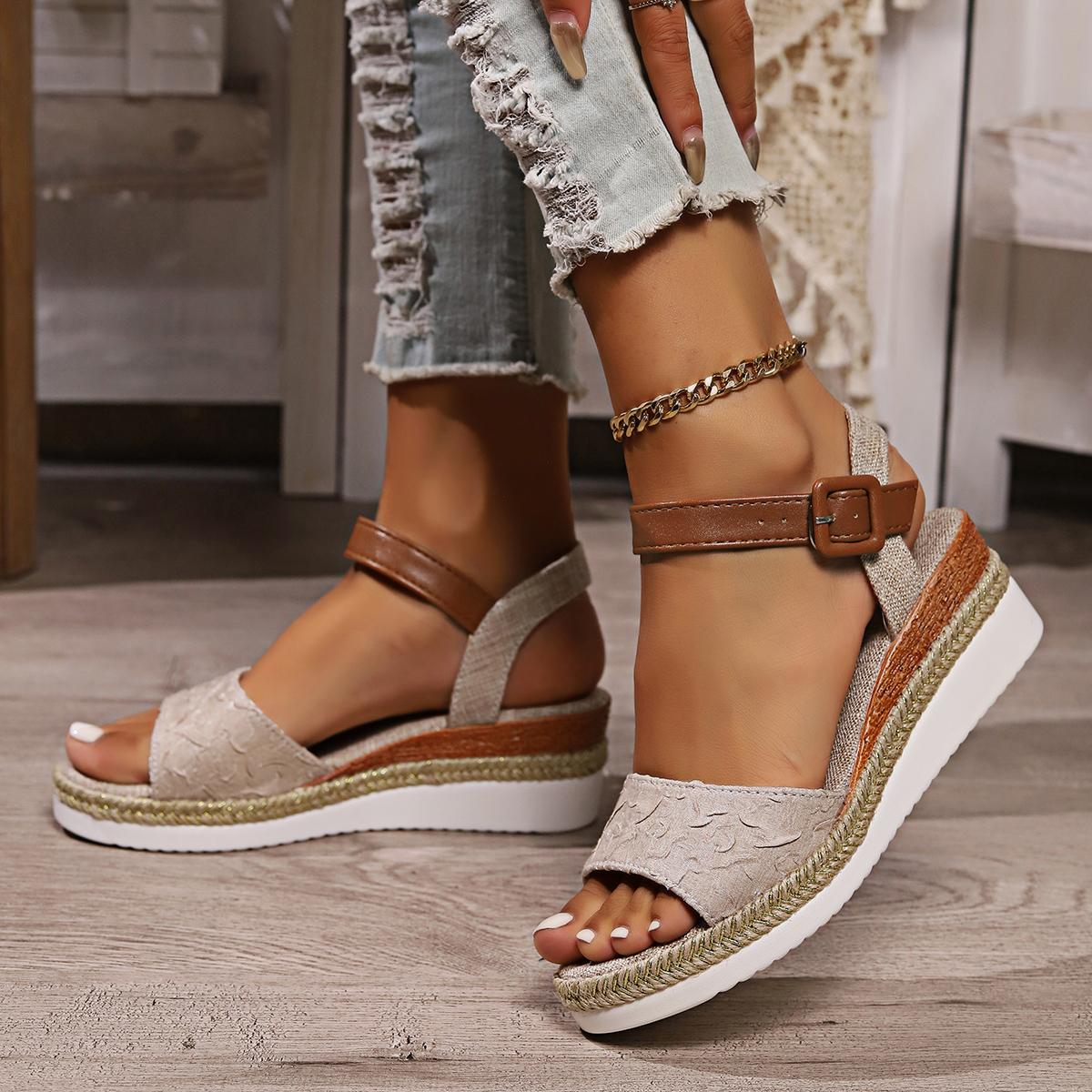 

Обувь для женщин Трендовая платформа однотонные повседневные босоножки на танкетке женские с открытым носком летние пляжные женские босоножки Sandalias De Mujer 35 бежевый