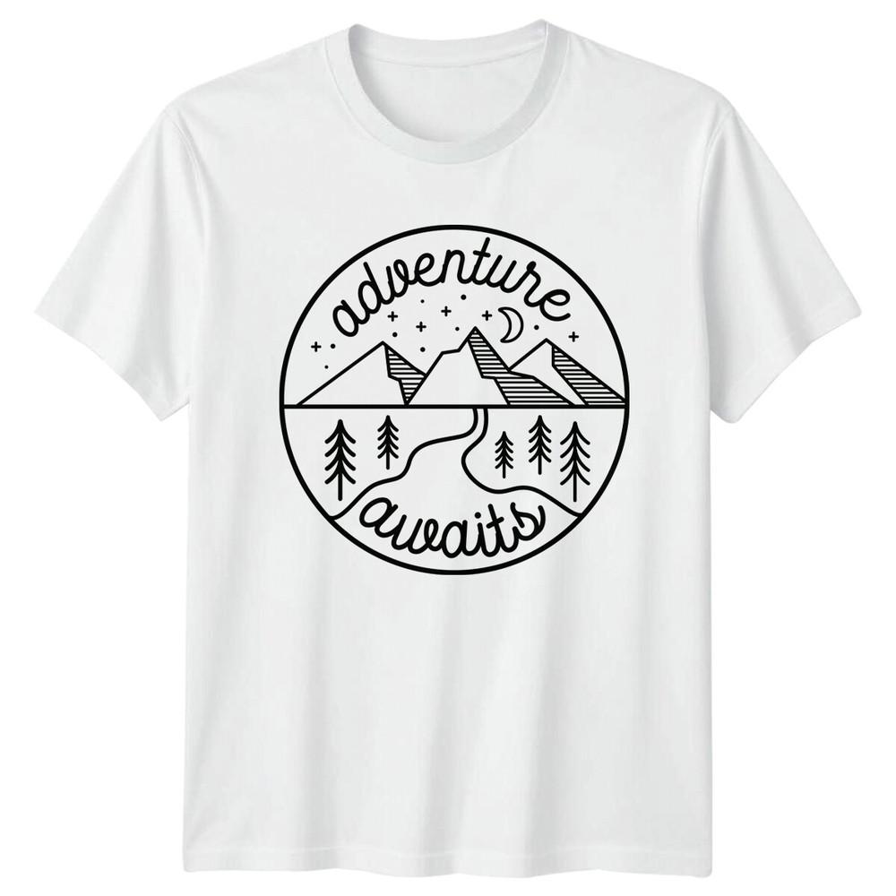 Adventure Awaits Camping TShirt Mountain Nature Adventure TShirt S