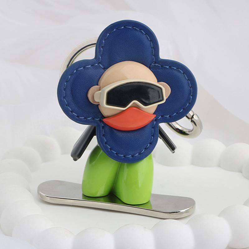 Sweet Cool Flower Doll Keychain Creative Snowboarding Pendant Keyring  Bag Charm Key Hanging Decoration Gifts