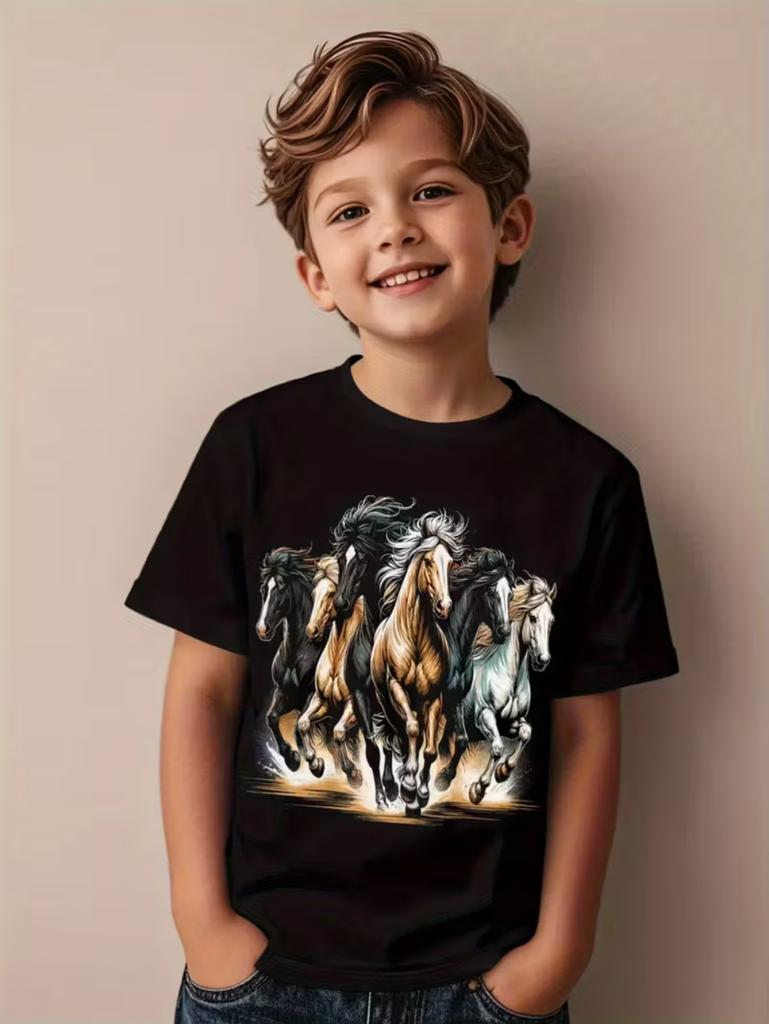Children's Clothing Boys T-Shirt 3D Horse Print Short Sleeve Fashion Kids Summer Clothes Casual Child Girls Clothing O-Neck Tops