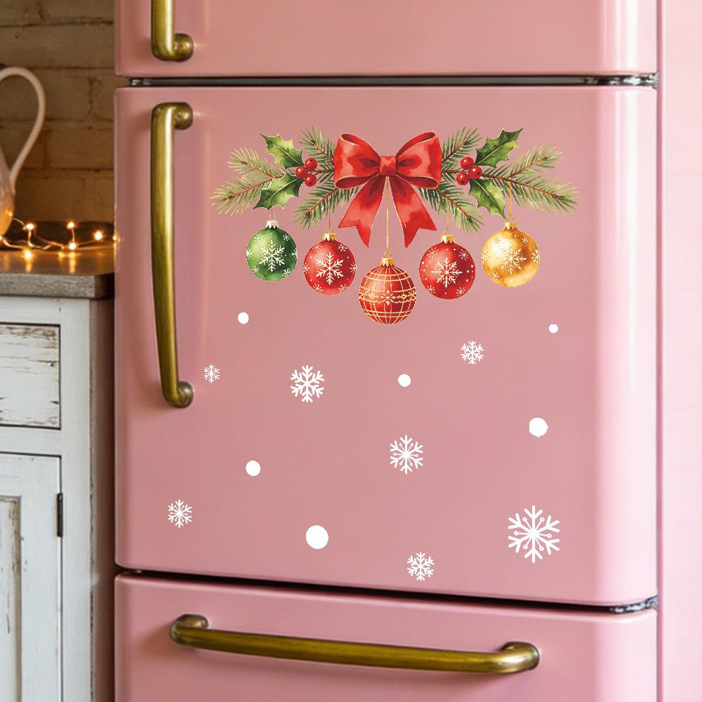 Painted Bow-shaped Light Bulbs, Pine Branches, Snowflakes, Balcony, Glass Windows, Home Decoration, Window Stickers