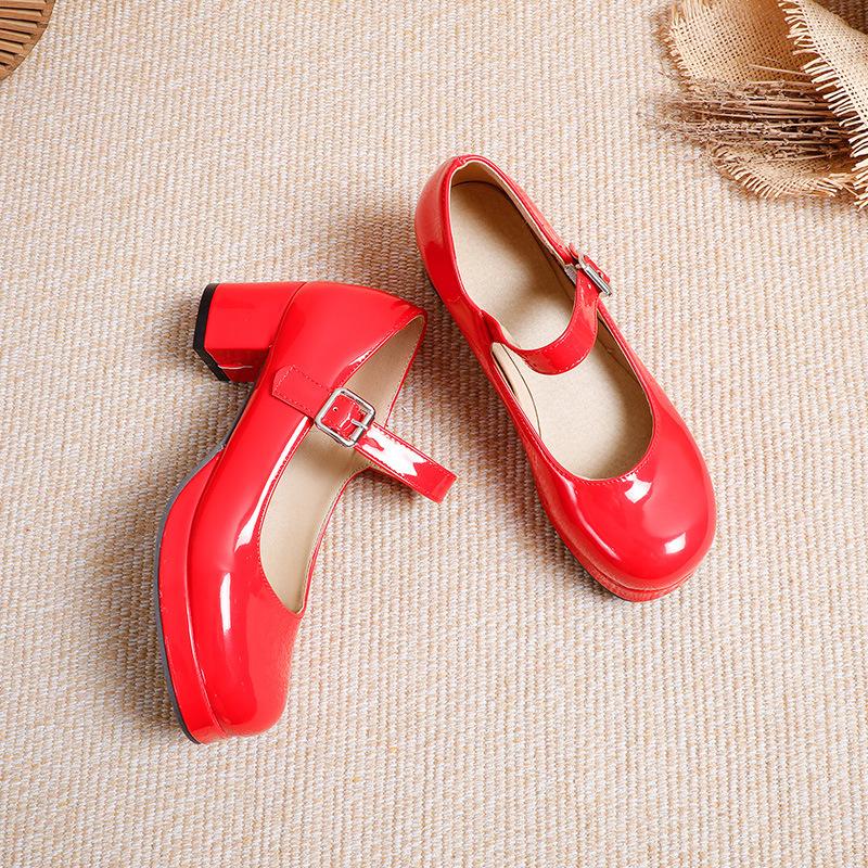 Women High Heels Girls Shoes Patent Leather Princess Lolita Shoes Fashion Girls Party Wedding Shoes Round Toe Ladies Pumps 30-43