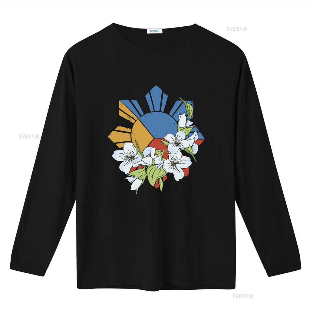 Filipino Flag Sun and Stars Sampaguita T Shirt Crewneck Symbol Philippines  vintage Washed Top For Everyday Wear Stretched