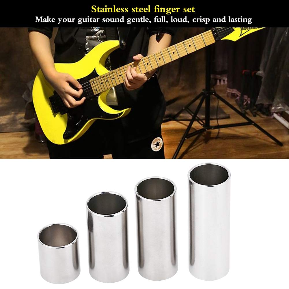 VGEBY Guitar Slides, Metal Guitar Slides, Tone Bars, Bass Slides, 4 Slides, Stainless Steel, Lightweight, Accessories