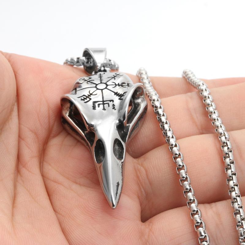European & American Stainless Steel Viking Raven Pendant Necklace - Retro Pirate Symbol Design