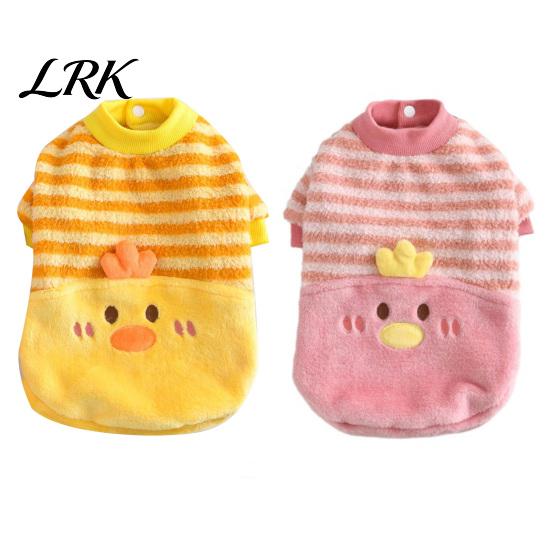 Warm Pet Clothing Cute Duck Dog Shirt, Striped Plush Clothes, Snap Button Clothes Closure, Autumn Winter Outfit for Small Medium Dogs Eye-catching