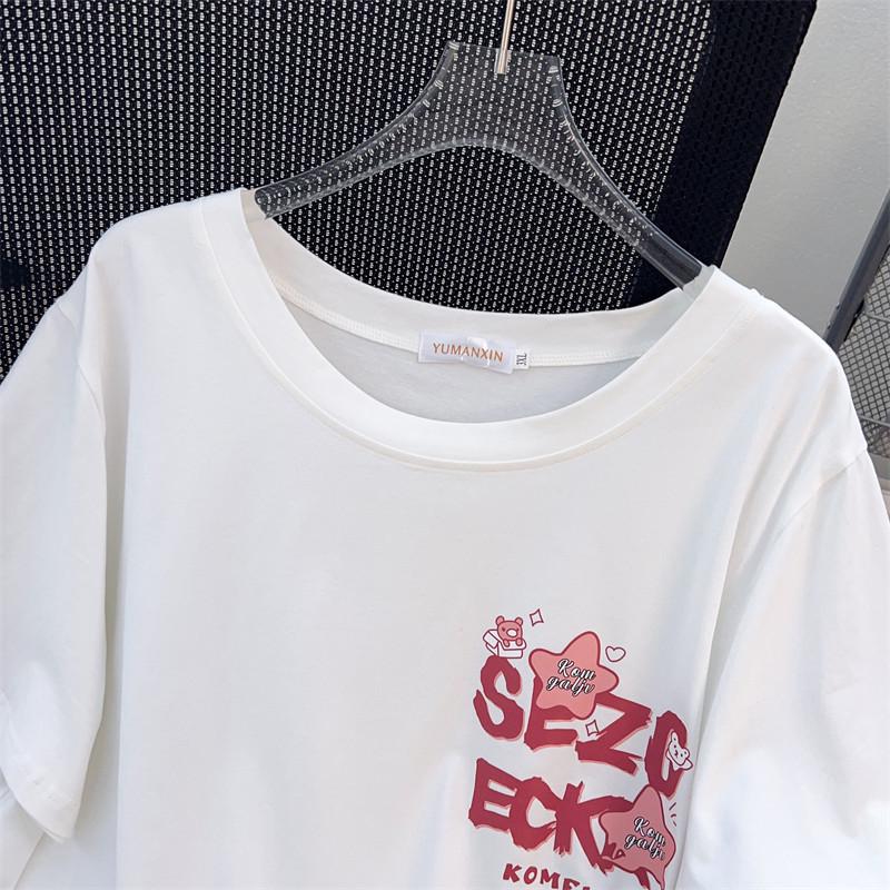 Women's Plus Size Loose-Fit Mid-Length Short-Sleeved Round Neck T-Shirt (660)