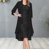 2 Pcs/Set Women Cardigan Dress Set Lace Floral Embroidery O Neck Slim Fit Midi Dress Irregular Three Quarter Sleeve Mid