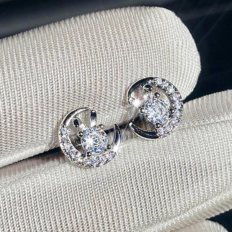

Huitan Dainty Sweet Rabbit Shaped Stud Earrings for Women Shiny CZ Exquisite Ear Accessories Delicate Lovely Zircon for Party