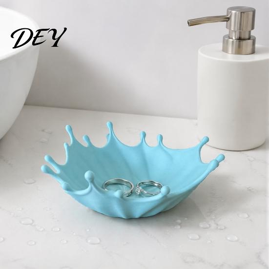 Nightstand Accessory Tray 3D Printed Jewelry for Rings Earrings Bracelets, Ocean Splash Organizer Trinket Dish, Decorative Desktop Home Vanity