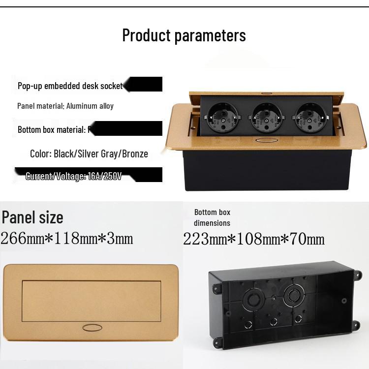 Tycoon Gold Built-in Conference Desktop Power Socket with German, European, and French Standards