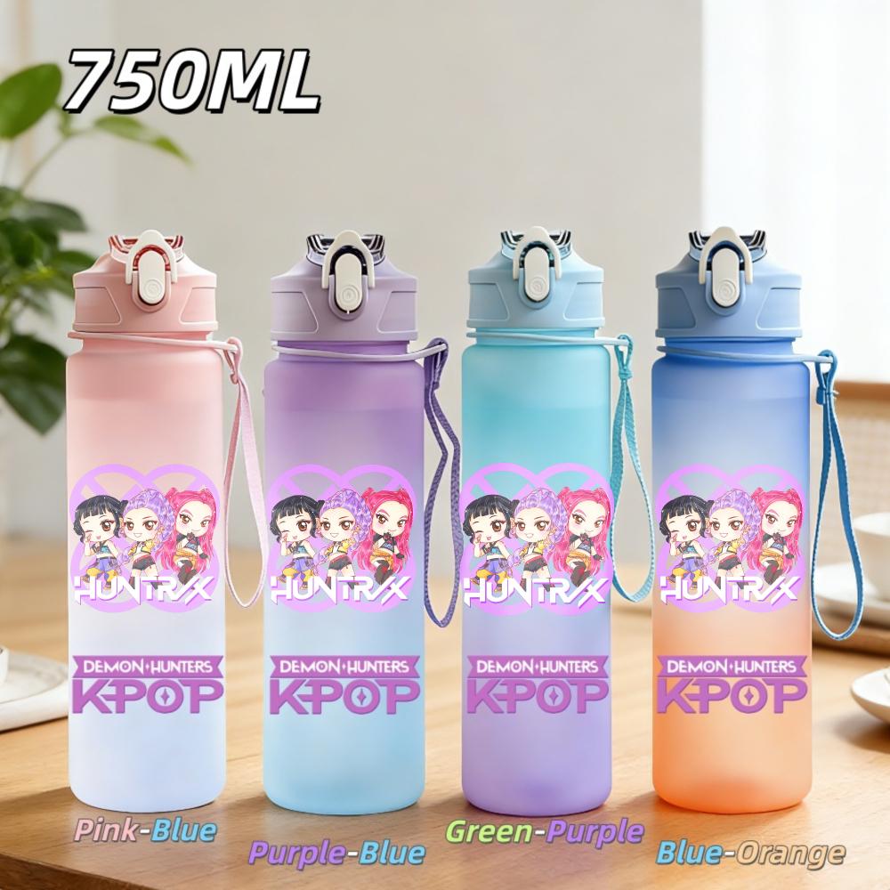 750ML Anime KPop Demon Hunters Sports Water Bottle Leak Proof Colorful Straw Cup Portable Water Bottle designed for Outdoor Sport Fitness