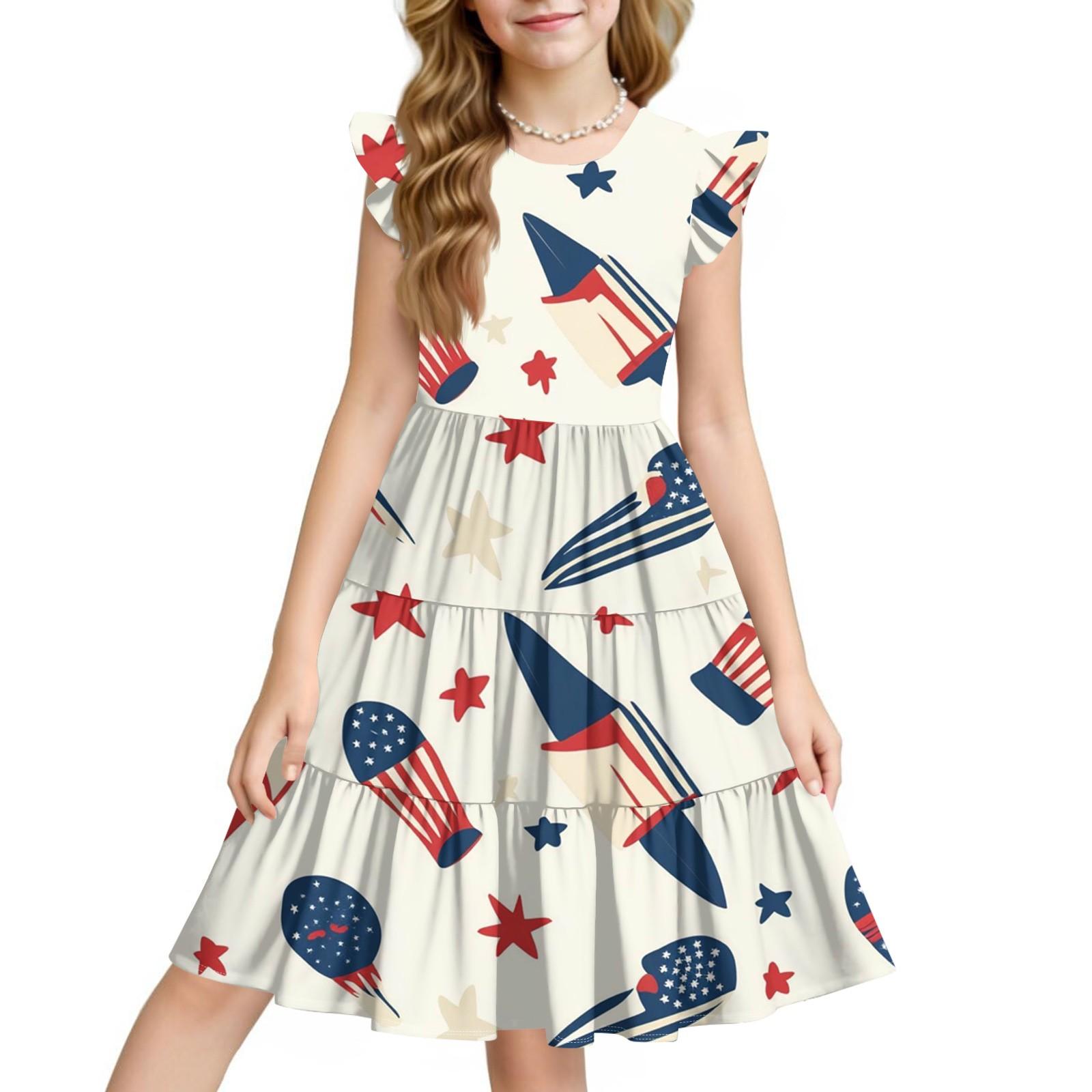 

Летнее детское платье для девочек, повседневное, на День независимости, милое платье принцессы с круглым вырезом 110 белый