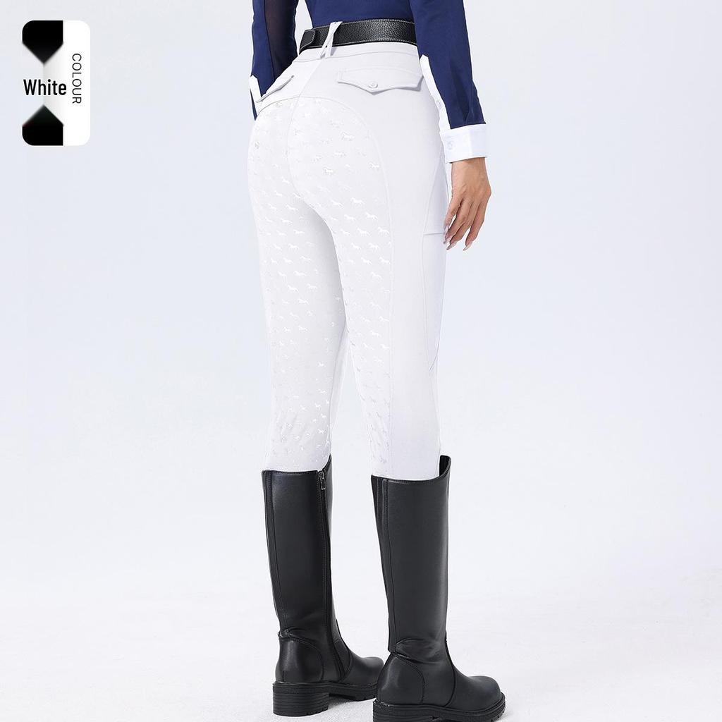 Women's High Waist Equestrian Breeches with Full Seat Silicone Grip and Dual Side Pockets