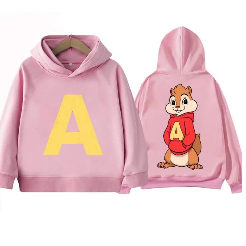 Autumn Cartoon Boy Girl Hoodies Alvin and The Chipmunks Green and Red Children's Hoodies Long Sleeve