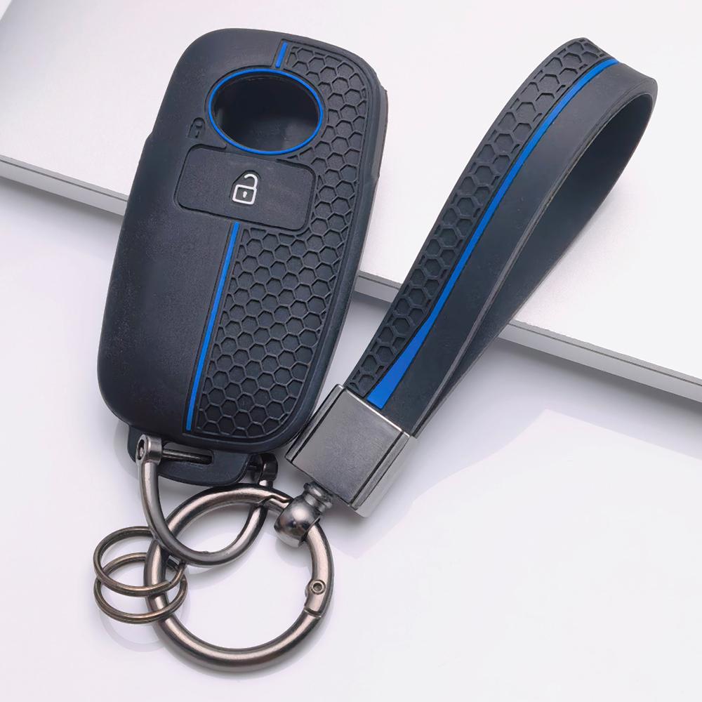Silicone Smart Key Fob Cover for Toyota Raize Veloz Avanza Wigo Rush Calya with Keychain Honeycomb Texture Racing Stripe Smart Remote Key Protector