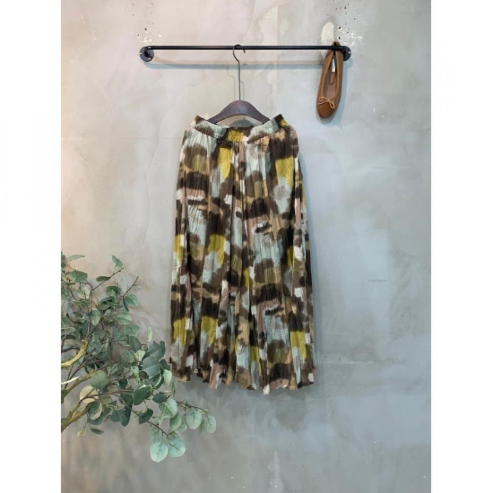 C S In The Room mIne Pattern Pleated bandIng Long Skirt C