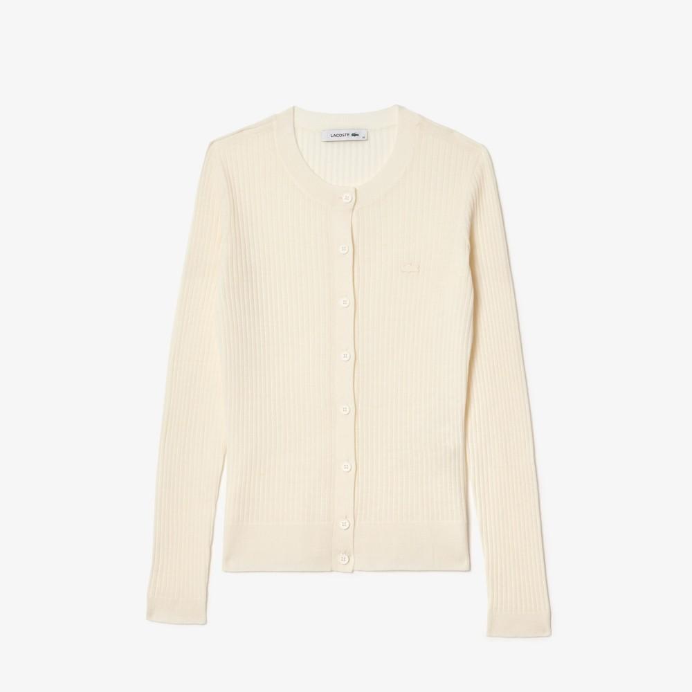 Lacoste Women's Slim Fit Rib Knit Crew Neck Cardigan AF2560-54N70V