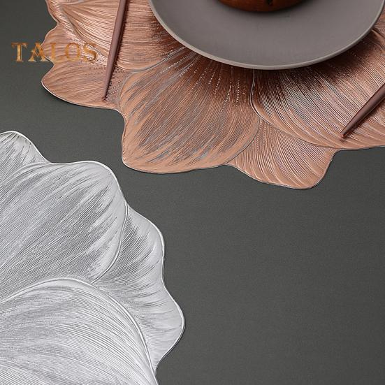 PVC Placemats for Dining Pressed Vinyl Metallic Flower Table Mats 15 Inch Round Tablemats Vinyl Place Mats for Kitchen Table Holiday Wedding