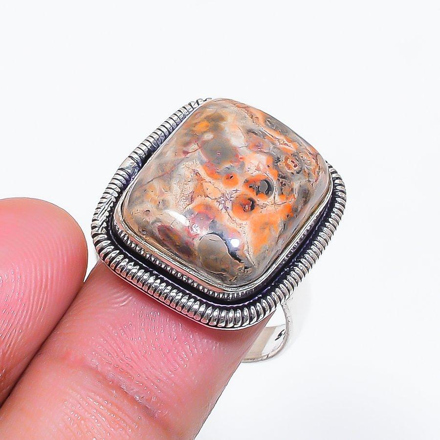 Natural Leopard Skin Gemstone 925 Sterling Silver Jewelry Ring Size 9 ZS-1040