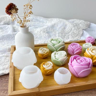 Molde de Silicone Formato de Flor 3D Vários Tamanhos Molde de Rosa para Vela Molde de Sabonete Artesanal Decoração de Bolo de Casamento Gelatina Presente de Dia dos Namorados DIY