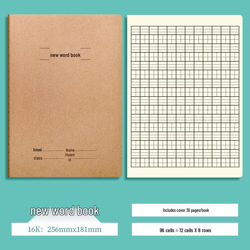 A5 Kraft Paper Stitched Notebook for Chinese, Math, and English Practice