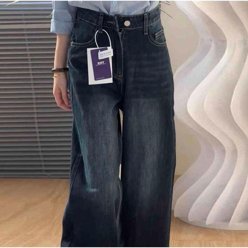 

Women s High-Waisted Straight-Leg Wide Floor-Length Jeans - Summer 2025, Loose Fit Plus Size with Slimming Draped Narrow Legs XL сірий колір/синій