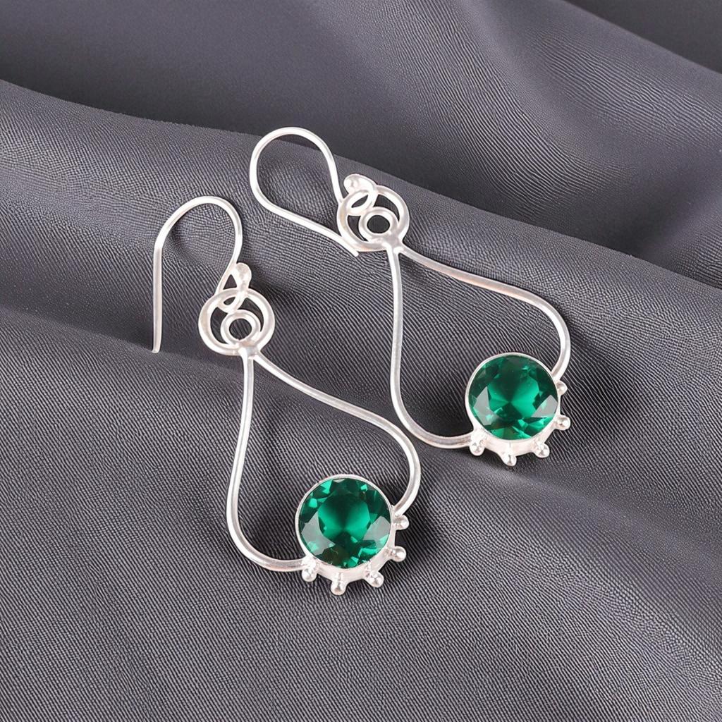 Chrome Diopside Gemstone 925 Sterling Silver Handmade Drop/Dangle Earrings 2.06" EE-98-1