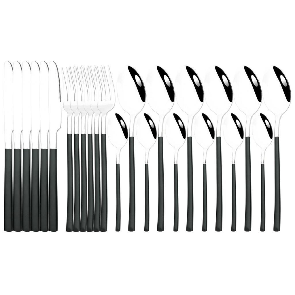 6People Stainless Steel Cutlery Set Knife Fork Tea Spoon Dinner Tableware Black Dinnerware Party Kitchen Flatware Silverware Set