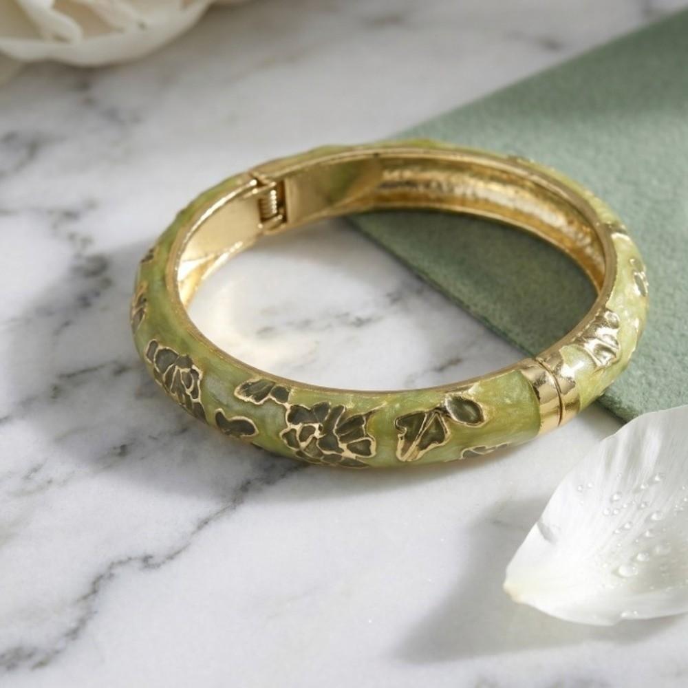 Enamel Floral Flower Leaf Bangle Traditional Women's Hand Bracelet Vintage Cloisonne Bangle  Ladies
