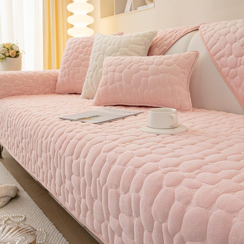 Geometric Pattern Plush Sofa Cushion New Winter Thickened Anti Slip Sofa Cover Minimalist Modern Sofa Fully Covered with Dustproof Cloth