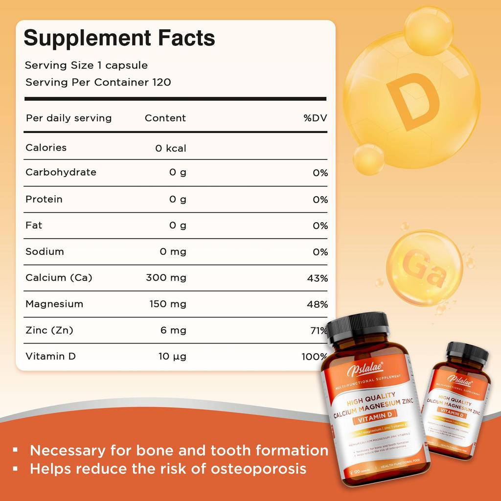 Calcium Magnesium Zinc Supplement - Bone Health, Muscle Function, Heart Health and Immune Support