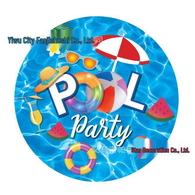 Kids' Summer Pool Party Set: Inflatable Ring, Paper Plates, Tablecloth, and Napkins